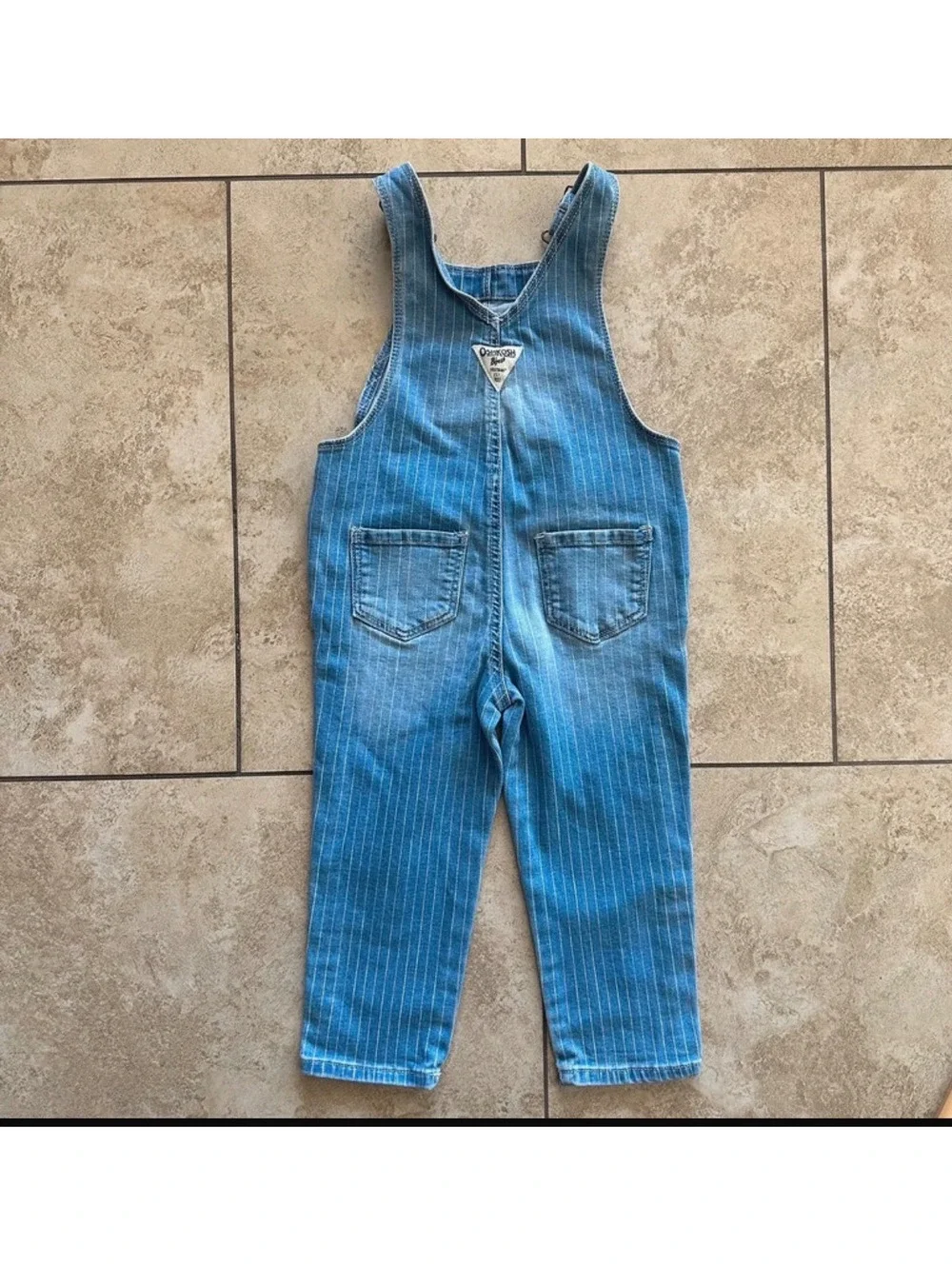 OshKosh B'gosh Girls 3T Light Blue Pinkand White Pinstriped Denim Overalls